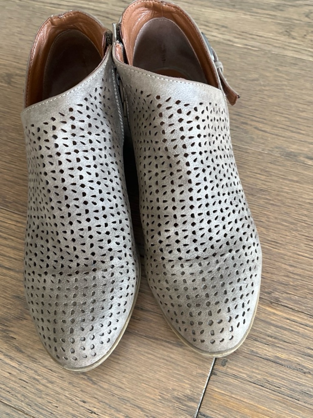 Indigo Perforated Ankle Booties in Taupe